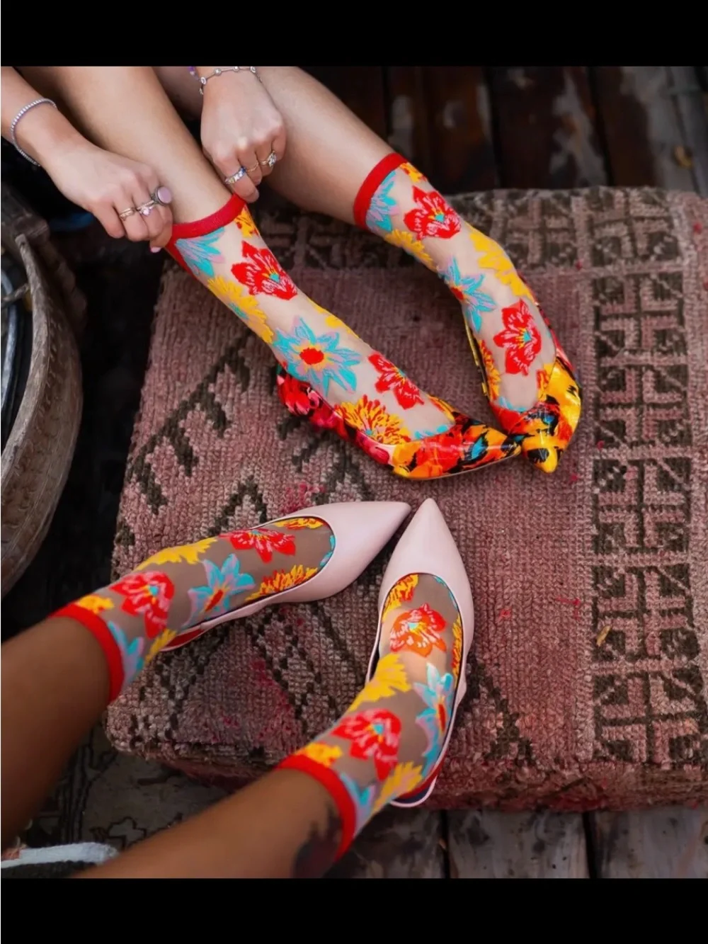 Sock Candy Flower Power Sheer Crew Sock. Price firm.